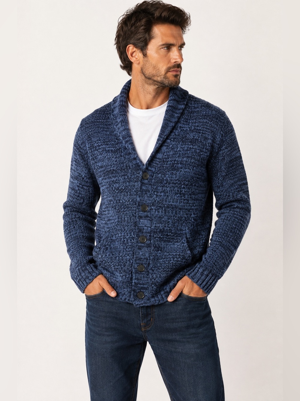 EXPRESS Men's Classic Shawl Collar Grandpa Cardigan Preppy Heavy Blue Size L